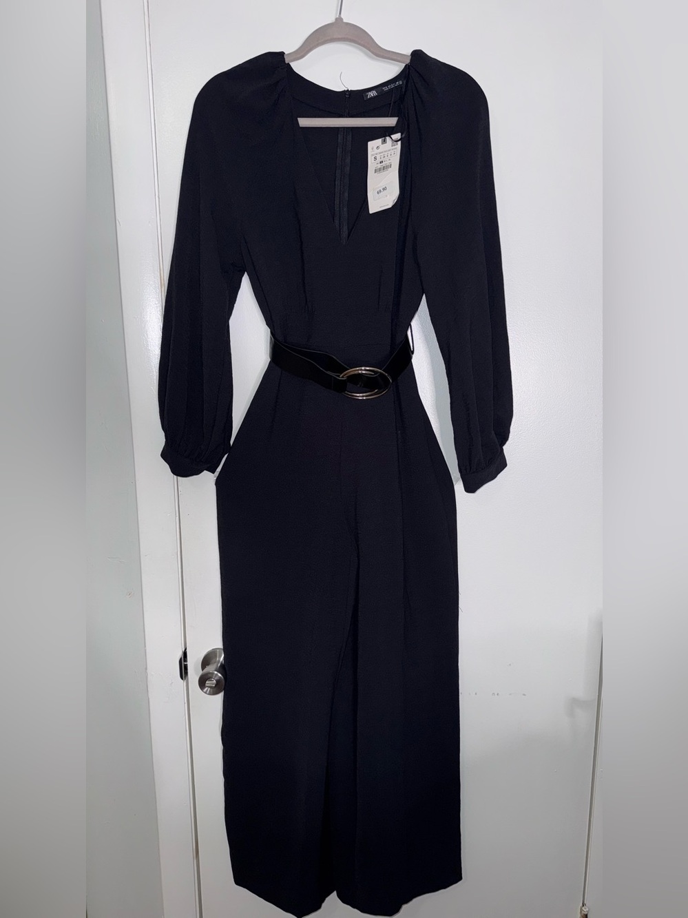 Zara Black Long-Sleeve Jumpsuit with Statement Belt